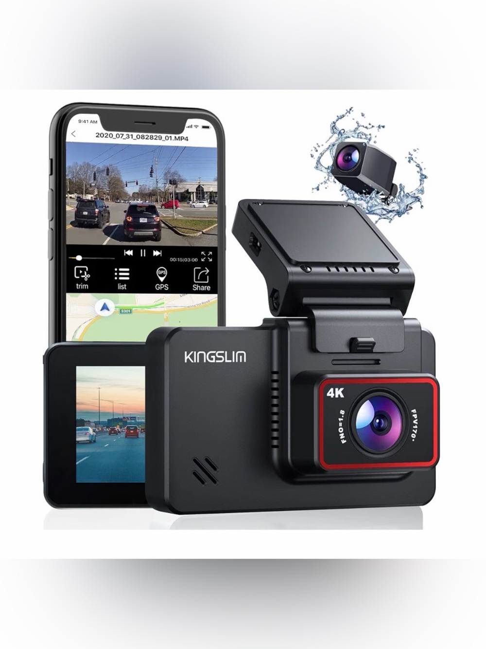 Kingslim D4 Dual Dash Cam with Built-in WiFi GPS
